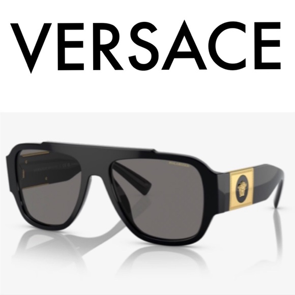 VERSACE NEW POLARIZED MEN’S BLACK GOLD SUNGLASSES WITH CASE BOX AND BOOKLET - Picture 1 of 16